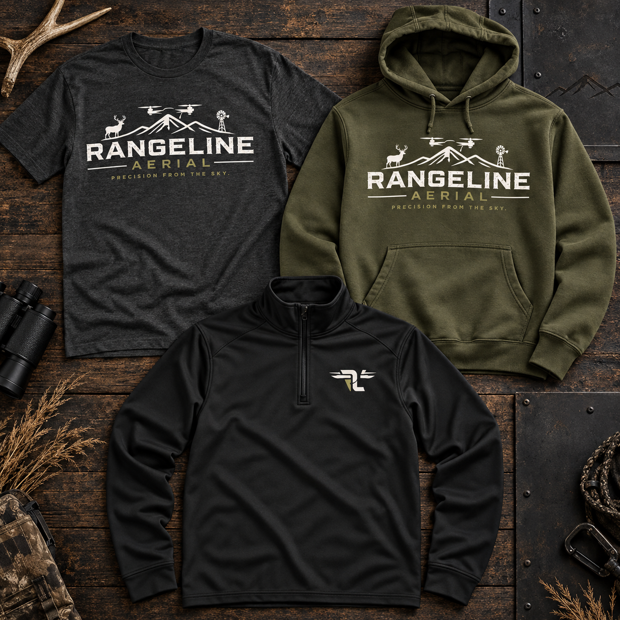 RangeLine Aerial T-shirt, hoodie, and quarter-zip concept collection